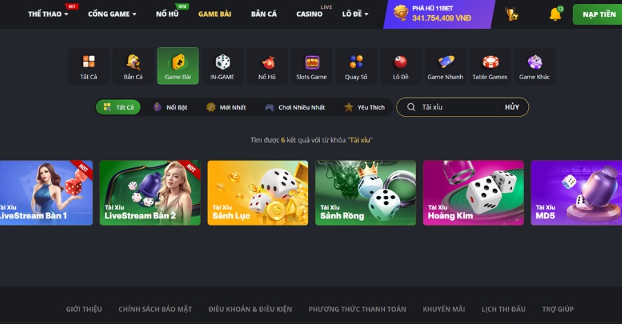 Tài xỉu 11Bet luôn được coi là một trong những sảnh cược gây ấn tượng