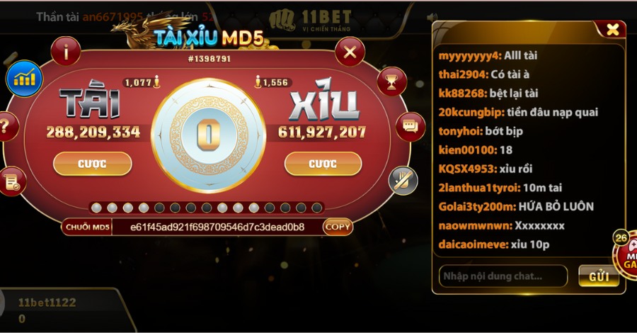 Tài xỉu 11Bet MD5 gây ấn tượng bởi chuỗi mã hóa không thể can thiệp 