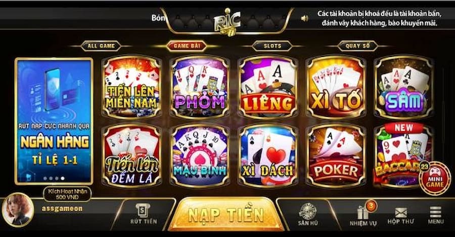 Đánh giá kho game đa dạng có tại Ric Win